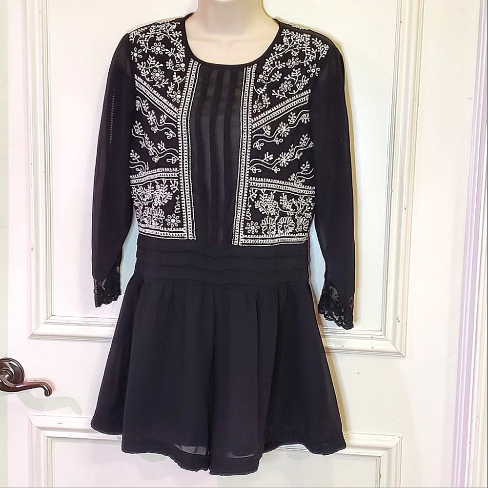 ASOS Collection Black and White Embroidered Romper, Size 6